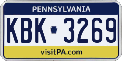 PA license plate KBK3269