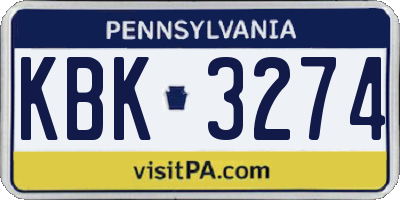 PA license plate KBK3274
