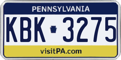 PA license plate KBK3275