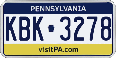 PA license plate KBK3278