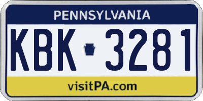 PA license plate KBK3281