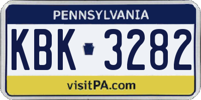PA license plate KBK3282