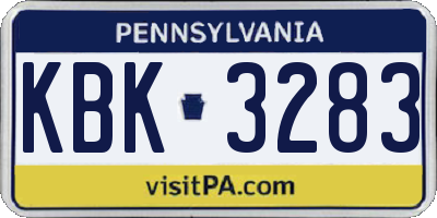 PA license plate KBK3283