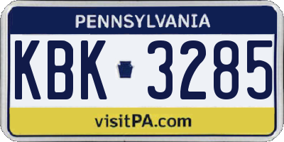 PA license plate KBK3285