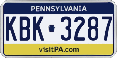PA license plate KBK3287