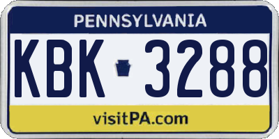 PA license plate KBK3288