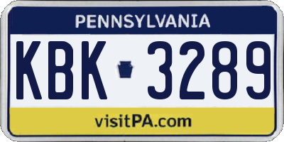 PA license plate KBK3289
