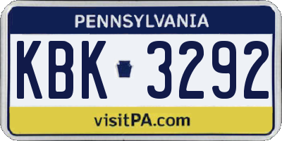 PA license plate KBK3292