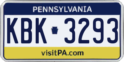 PA license plate KBK3293