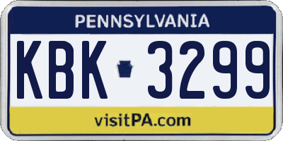PA license plate KBK3299