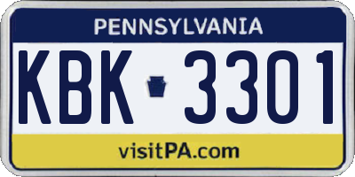 PA license plate KBK3301