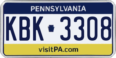 PA license plate KBK3308