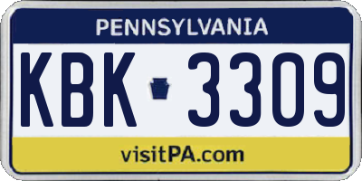 PA license plate KBK3309