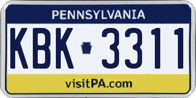PA license plate KBK3311