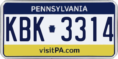PA license plate KBK3314