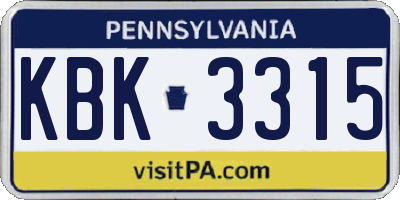 PA license plate KBK3315