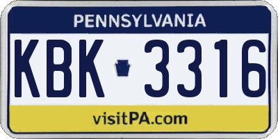 PA license plate KBK3316