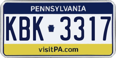 PA license plate KBK3317