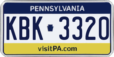 PA license plate KBK3320