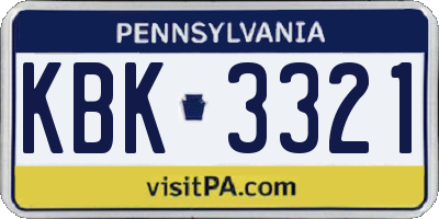 PA license plate KBK3321