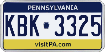 PA license plate KBK3325