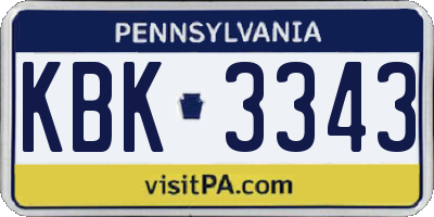 PA license plate KBK3343