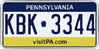 PA license plate KBK3344