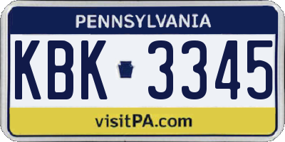 PA license plate KBK3345