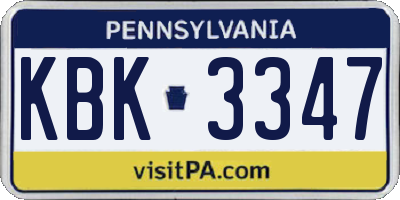 PA license plate KBK3347