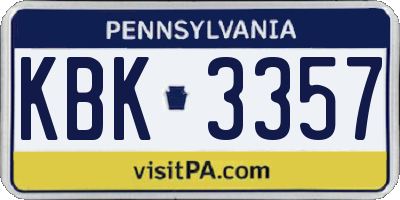 PA license plate KBK3357