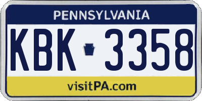 PA license plate KBK3358