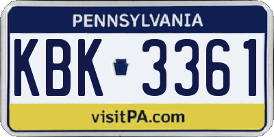 PA license plate KBK3361