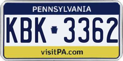 PA license plate KBK3362