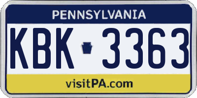 PA license plate KBK3363