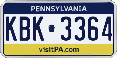 PA license plate KBK3364