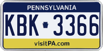 PA license plate KBK3366
