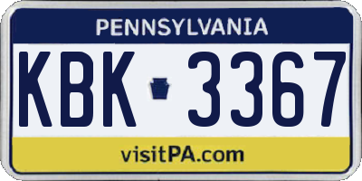 PA license plate KBK3367