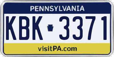 PA license plate KBK3371
