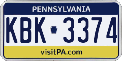 PA license plate KBK3374