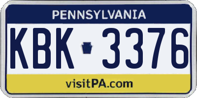 PA license plate KBK3376
