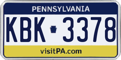 PA license plate KBK3378