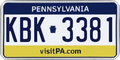 PA license plate KBK3381