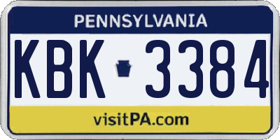PA license plate KBK3384