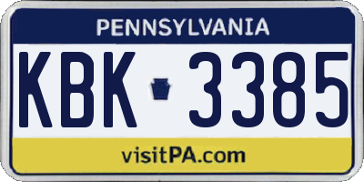 PA license plate KBK3385