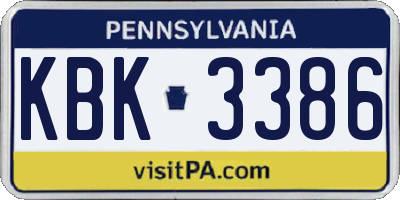 PA license plate KBK3386