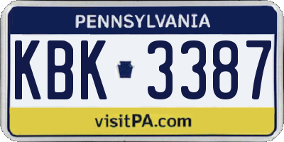 PA license plate KBK3387