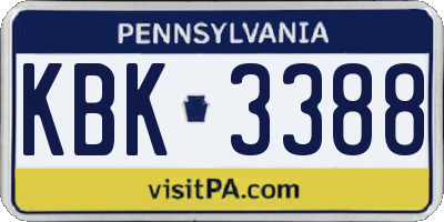PA license plate KBK3388