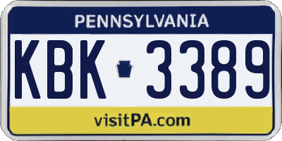PA license plate KBK3389
