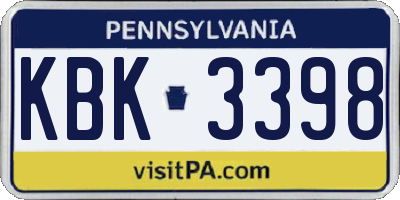 PA license plate KBK3398