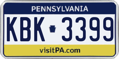 PA license plate KBK3399